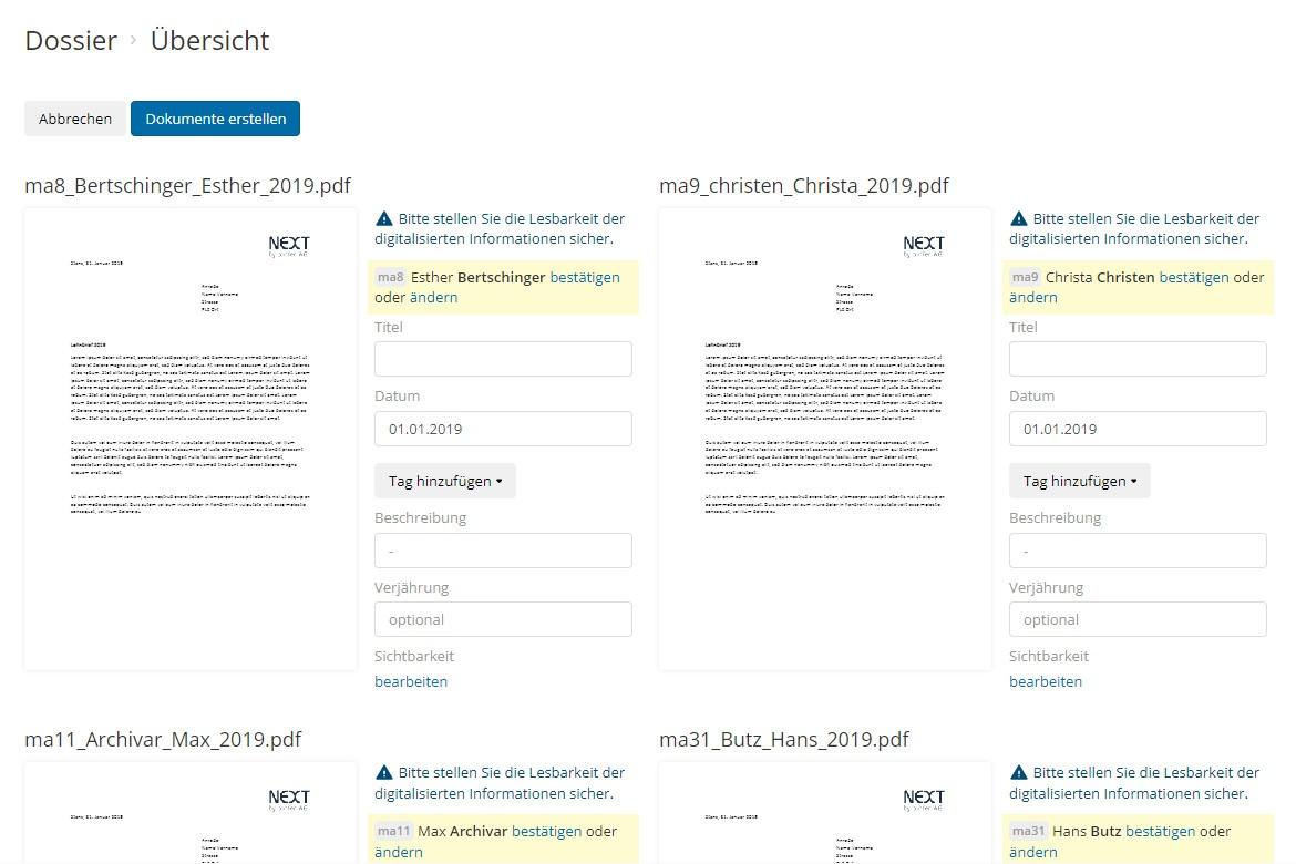 Software elektronisches Personaldossier - Automatische Datenerkennung mit intelligenten Vorschlägen
