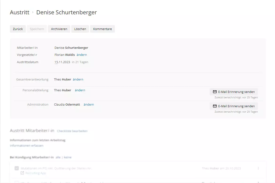 Integrierte E-Mail Erinnerung im NEXT Onboarding & Offboarding
