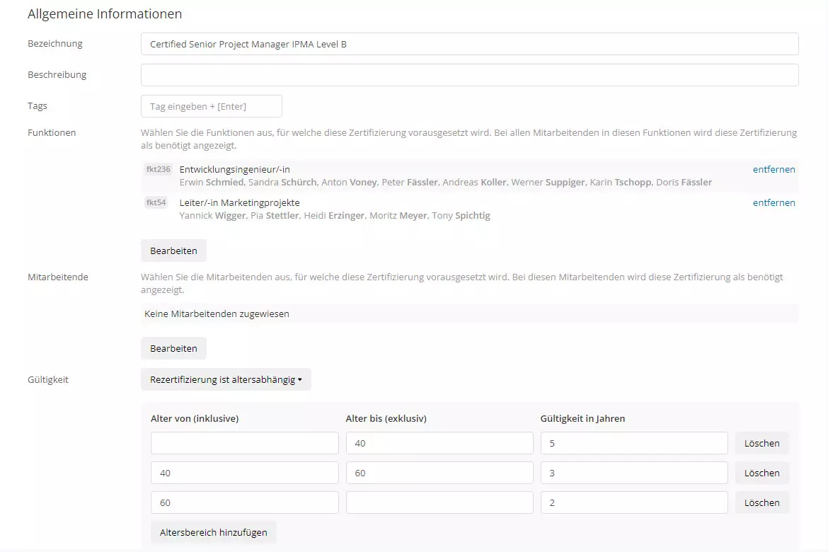 Altersabhängige Rezertifizierungen