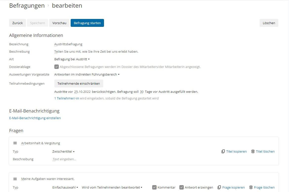 Fragebogen verwalten