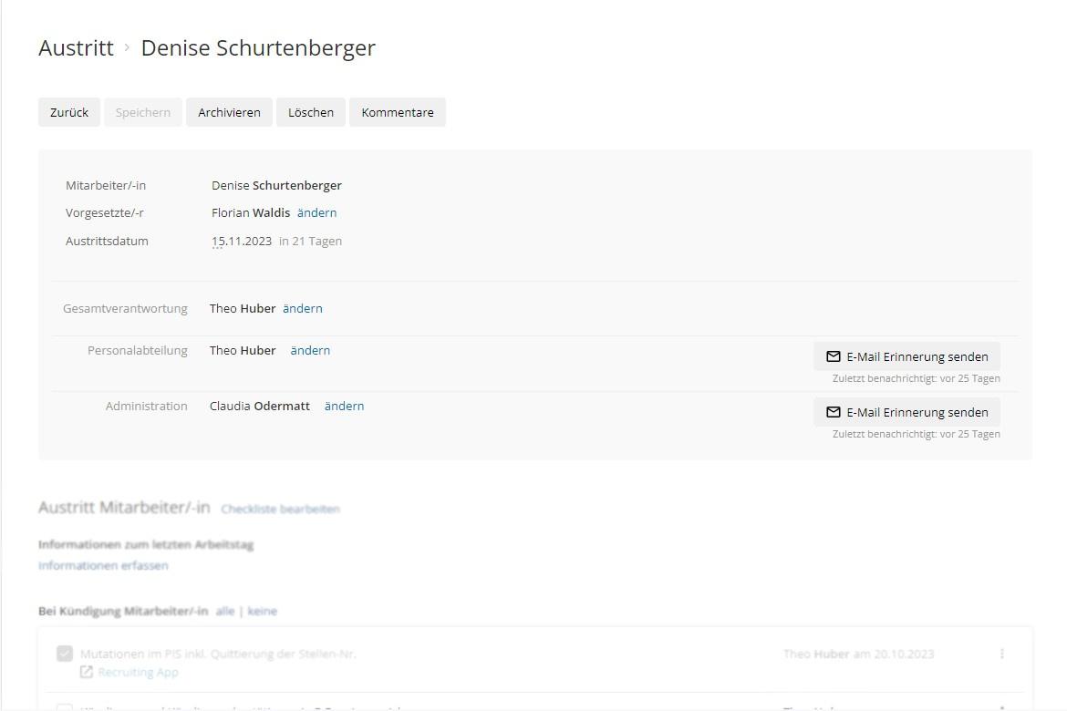 Integrierte E-Mail Erinnerung im NEXT Onboarding & Offboarding